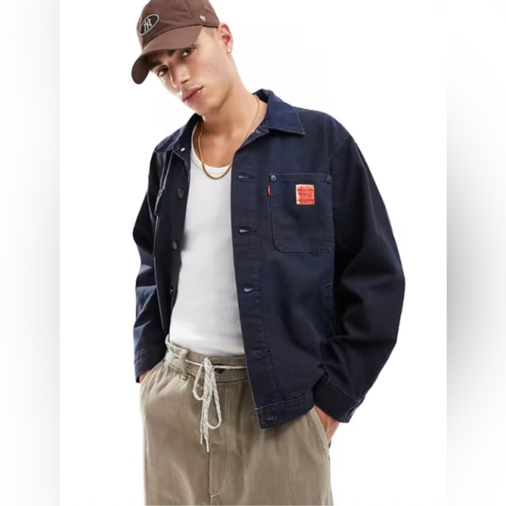 Levi's Sunrise Trucker Canvas Relaxed Fit Dark Blue Workwear Button Up Jacket XS